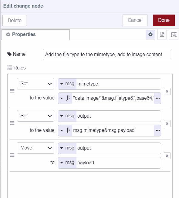 The change node showing added elements The change node showing added elements